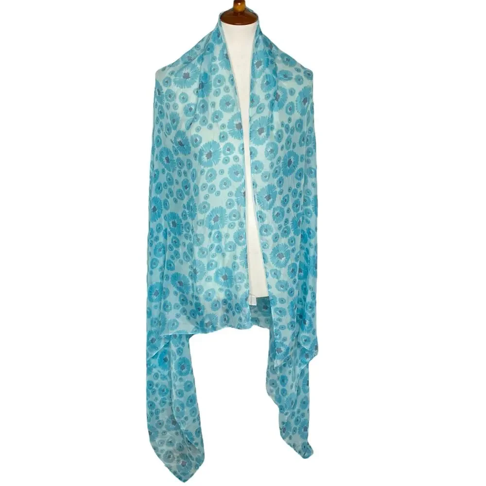 Life is Good Scarf Blue Floral Long Mulitpurpose Wrap Shawl Cottagecore Boho